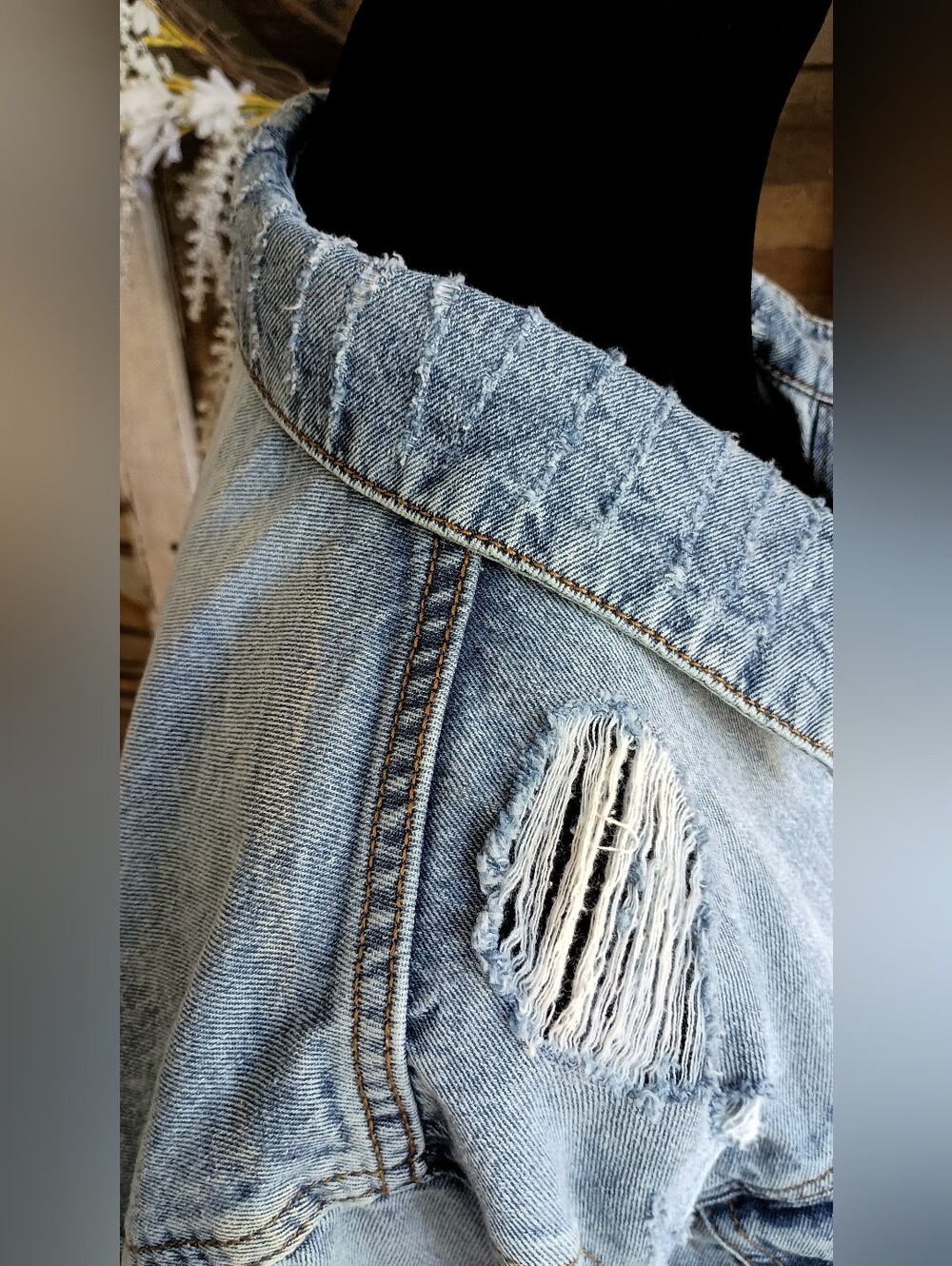 Highway Jeans 100% Cotton Long Light Wash Distressed Denim Trench Coat_L - Picture 5 of 8